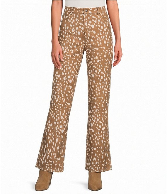 Lucy Paris Bambi Printed High Rise Straight Leg Coordinating Suede Pants