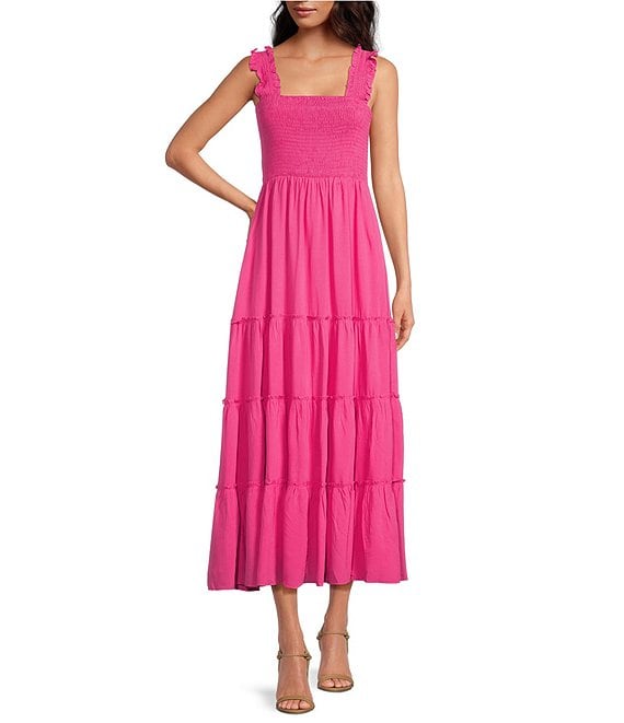 Lucy Paris Dylan Smocked Square Neck Sleeveless Midi Dress | Dillard's