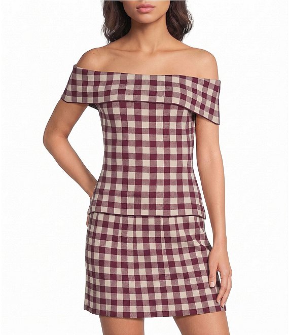 Lucy Paris Illa Check Knit Off-The-Shoulder Coordinating Top