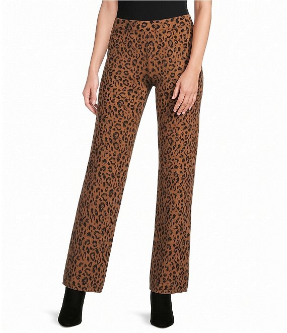 Lucy Paris Juju Leopard Printed Straight Leg Coordinating Knit Pants