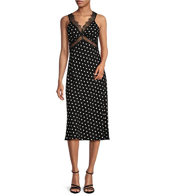 Lucy Paris Kennedy Polka Dot Lace V Neck Sleeveless Midi Dress | Dillard's