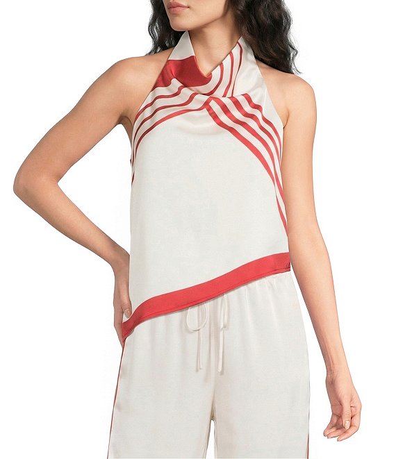 Lucy Paris Mariah Satin Stripe Halter Neck Sleeveless Coordinating Top