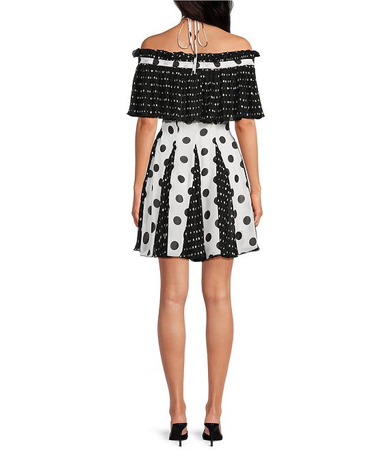 Lucy Paris Petite Size Nutini Polka Dot Off-the-Shoulder A-Line Mini Dress  | Dillard's