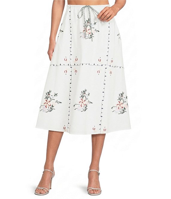 Lucy Paris Petite Size Sigrid Floral Embroidered Coordinating A-Line Midi Skirt