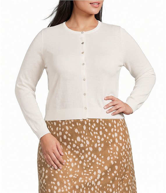 Lucy Paris Plus Size Betsy Round Neck Long Sleeve Button Front Knit Cardigan