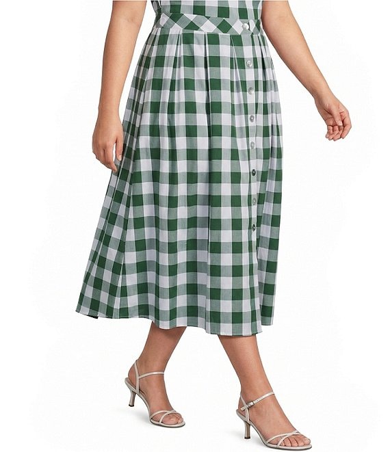 Lucy Paris Plus Size Honey Gingham Print Coordinating A-Line Maxi Skirt