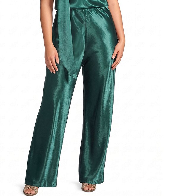 Lucy Paris Plus Size Jeiel Satin High Rise Wide Leg Coordinating Pants