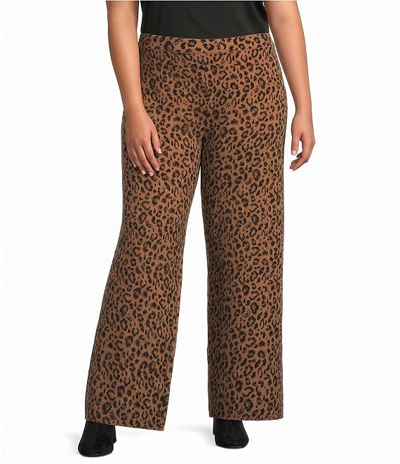 Lucy Paris Plus Size Juju Leopard Printed Straight Leg Coordinating Knit Pants