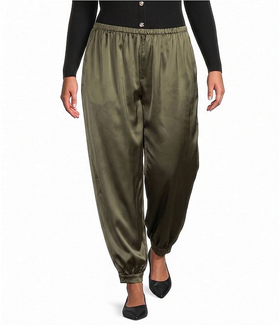 Lucy Paris Plus Size Sam Bubble Hem Pull-On Satin Pants