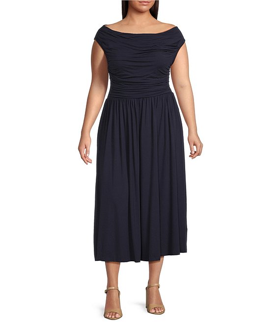 Lucy Paris Plus Sleeveless Larson Knit Midi Dress, Navy - Image 1