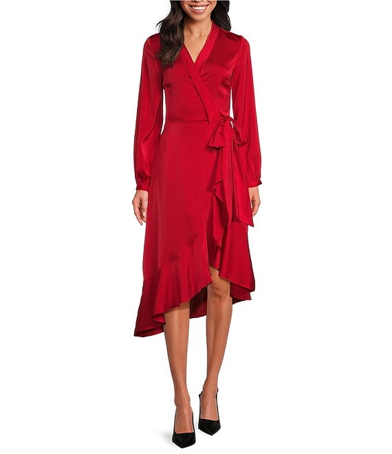 Lucy Paris V Neck Long Sleeve Wrap Midi Dress Dillard s