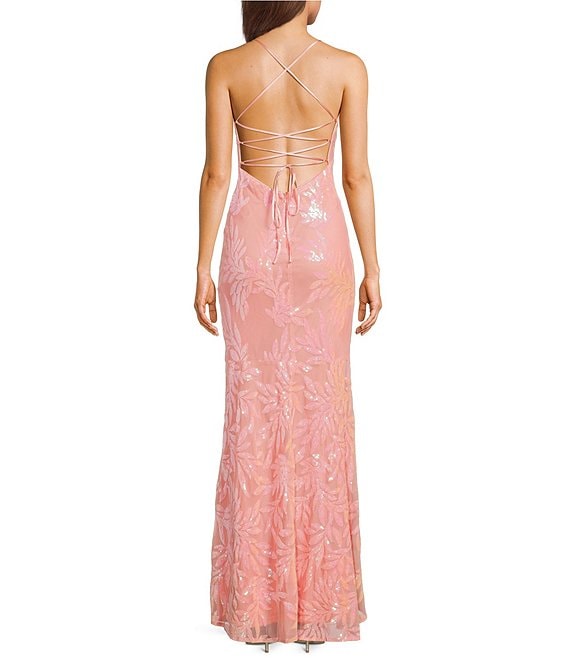 Lulus Fairbrook Sequin Long Prom Dress, Womens, L, Peach Lulus Fairbrook Sequin Long Prom Dress, Womens, L, Peach
