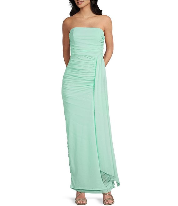 Lulus Prism Ruched Square Neck Strapless Maxi Dress, Mint - Image 1