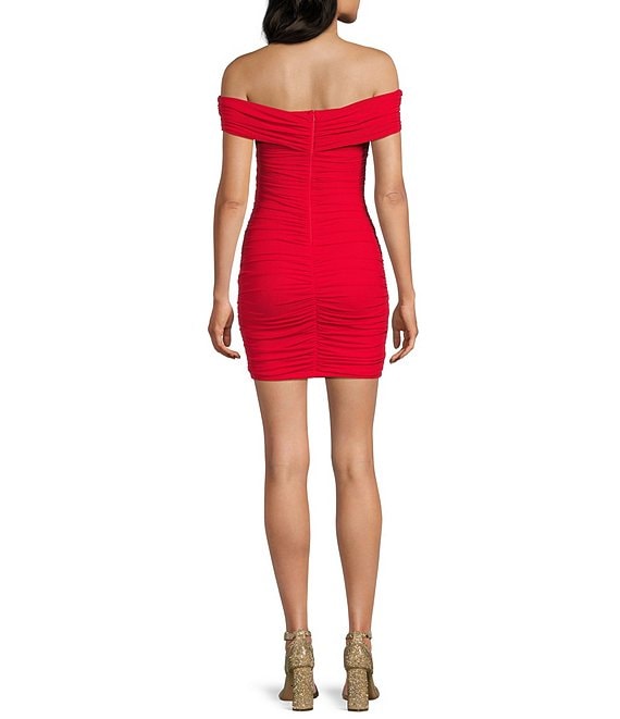 ruched off the shoulder bodycon dress Amazon.com: HUYMMAF Summer Casual Bodycon Dress Solid Off Shoulder Ruched  Dress Elegant Blue : Clothing, Shoes & Jewelry