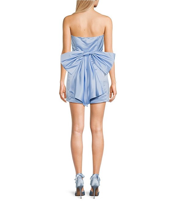 mini satin blue dress Lulus Bow Strapless A-Line Satin Dresses | Urban Size:XL (Sizes 14-16) long sleeves Quinceanera Dresses Oh polly Hidden back zipper/clasp