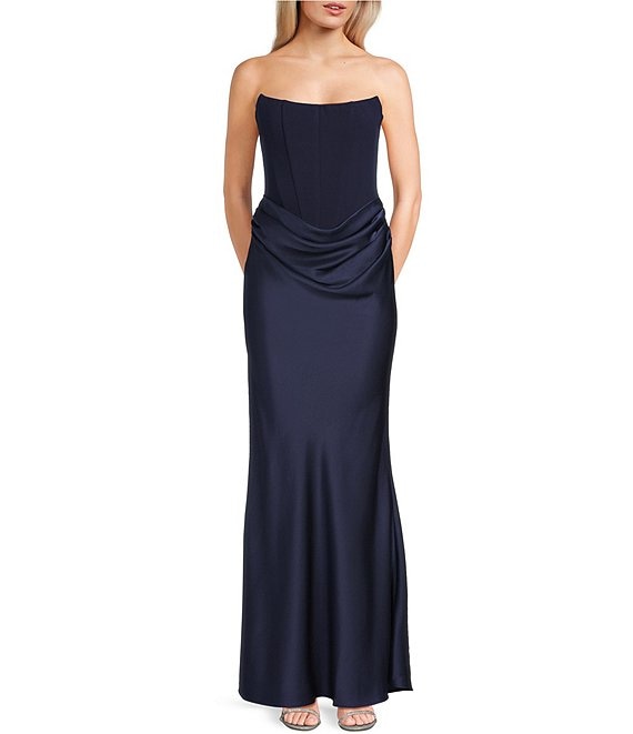 knee length dresses for ladies Lulus Meridith Slate Blue Ruffled Lace-Up Maxi Dress, Size Medium – Vanessa  Jane main image 0
