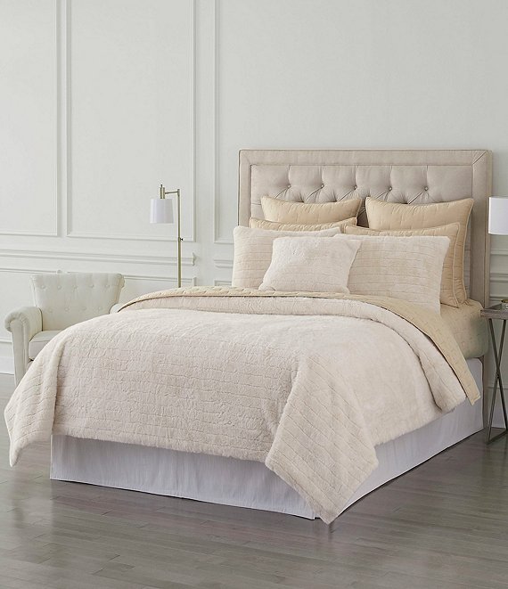Color:Ivory - Image 1 - Leone Faux Fur Comforter Mini Set