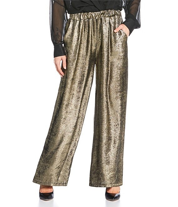 M Made in Italy Foil Pull On Wide Leg Pants