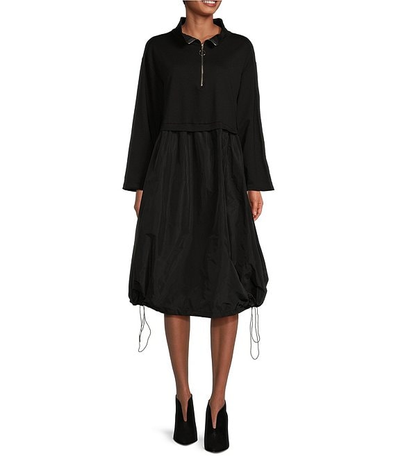 BEAUSY Long-Sleeve Mock Neck Midi A-Line Dress