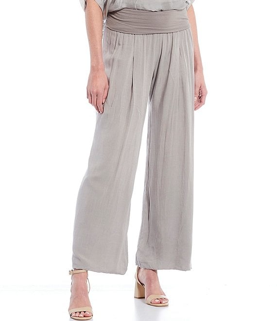 Color:Taupe - Image 1 - Pull-On Pleat Ankle Wide Leg Pants