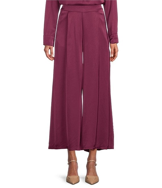 M Made in Italy Satin Coordinating Pull-On Wide Leg Pants