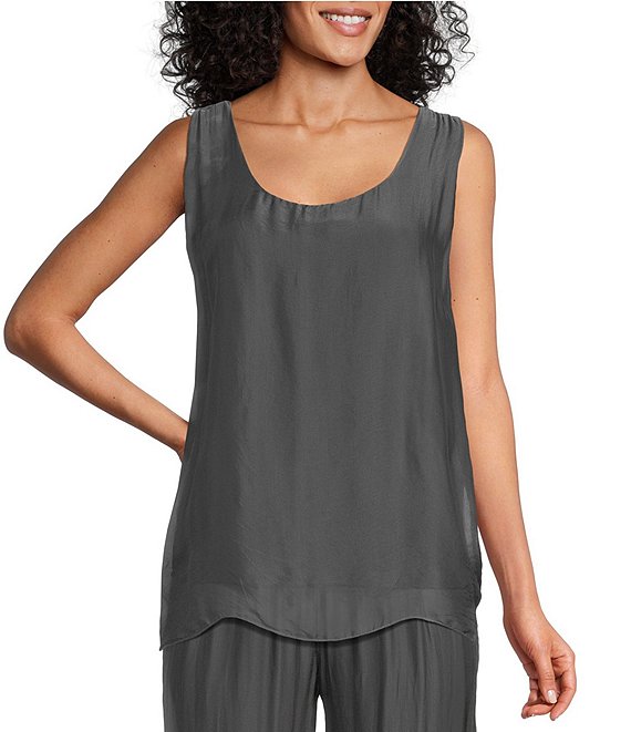 M Made in Italy Silky Scoop Neck Sleeveless Top