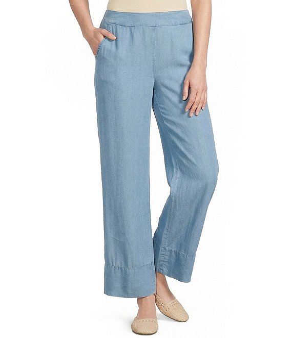 M Made In Italy Tencel Flat Front Pull-On Wide Cuff Bootcut Pants