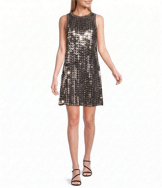 Mac Duggal Beaded Georgette Sleeveless A-Line Mini Dress
