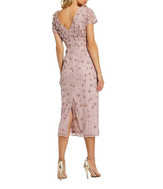 mac duggal column midi dress Mac Duggal Beaded Cap Sleeve Column Midi Dress