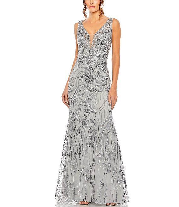 Mac Duggal Beaded V Neck Sleeveless Gown Dillard s