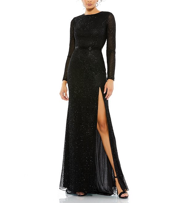 Mac duggal long sleeve beaded gown best sale