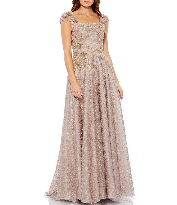 Mac Duggal Embellished Cap Sleeve Square Neck A-Line Gown | Dillard's