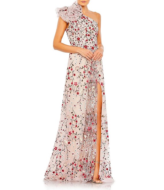 Mac Duggal ★【パーティー ドレス】Floral A-Line Gown Mac Duggal Floral Appliqué Crêpe A-Line Gown | Saks Fifth Avenue