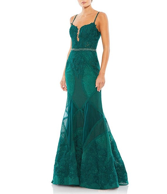 Mac Duggal Embroidered Sleeveless Sweetheart Plunge Neck Trumpet ...