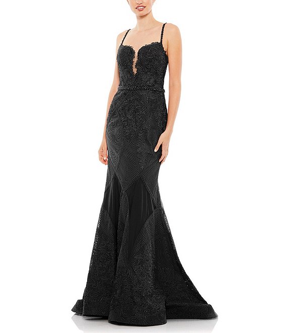 Mac Duggal Embroidered Sleeveless Sweetheart Plunge Neck Trumpet ...