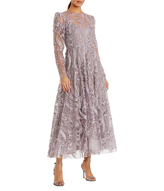 Mac Duggal Floral Embroidered Long Sleeve Long Gown