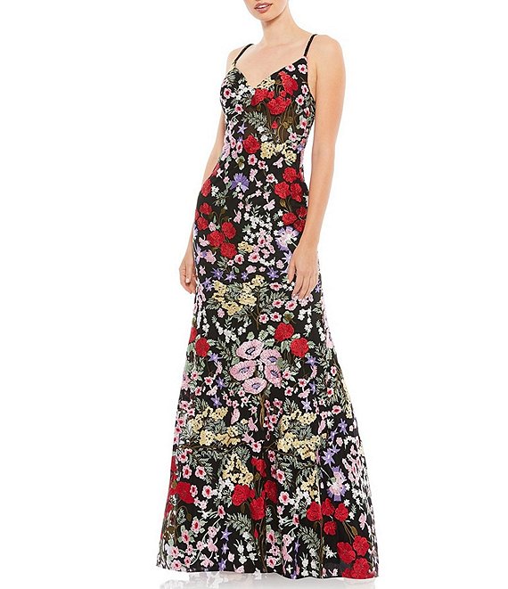 Mac Duggal Floral Embroidery Sweetheart Neck Sleeveless Sheath Gown ...