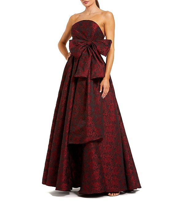 Mac Duggal Floral Jacquard Strapless With Bow A-Line Gown