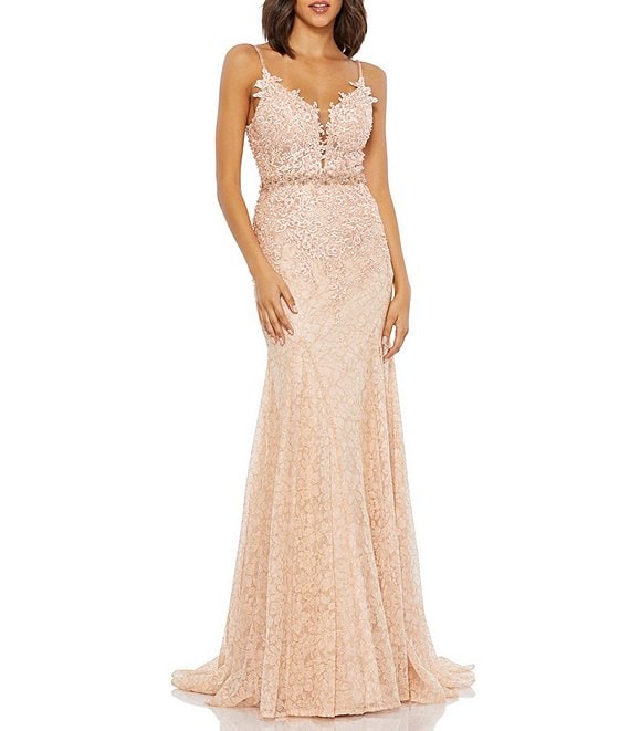 Color:Blush - Image 1 - Floral Lace Sleeveless Deep V-Neck Gown