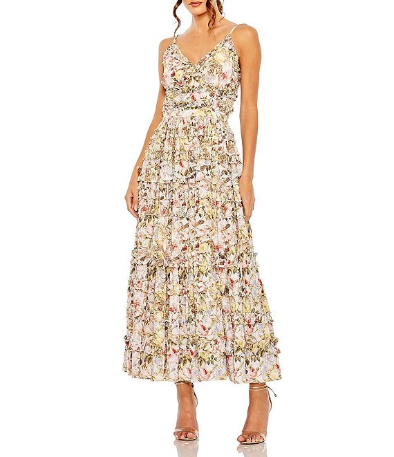 Mac Duggal ★ Spaghetti Strap Ruffle Layered Maxi Dress MAC DUGGAL SIZE 0 SPAGHETTI STRAP RUFFLE LAYERED MAXI DRESS