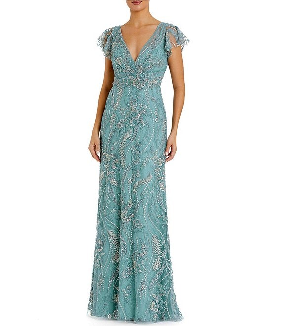 Mac Duggal Flutter Sleeve Embroidered Gown