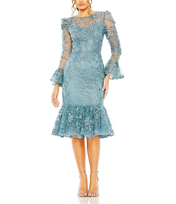 Mac Duggal Lace Illusion Crew Neck Long Sleeve Midi Mermaid Dress Dillards 3400