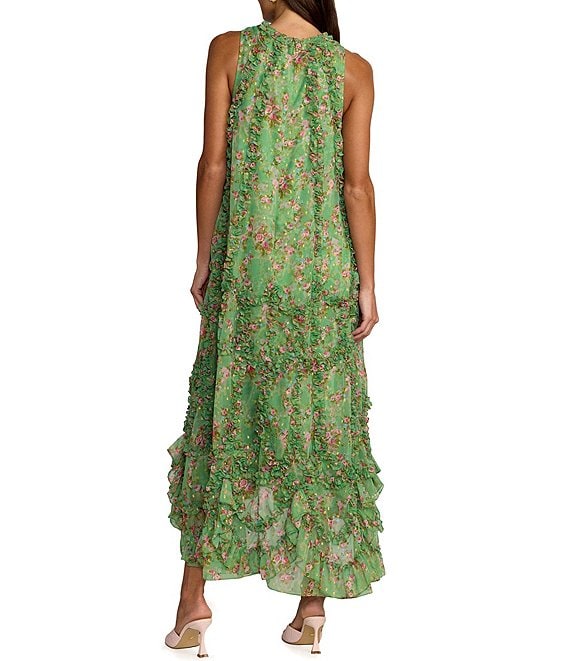 mac duggal green ruffle dress - Yellow Sleeveless Floral Micro Trapeze Midi vt::Dresses::Style::Open Back