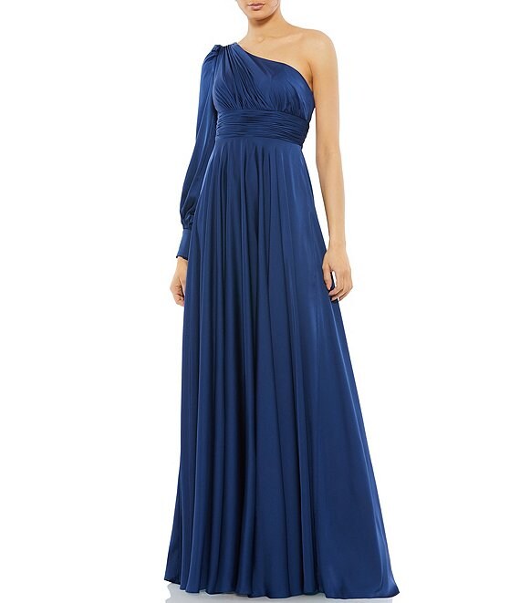 Mac Duggal One Shoulder Bishop Sleeve A-Line Gown | Dillard's