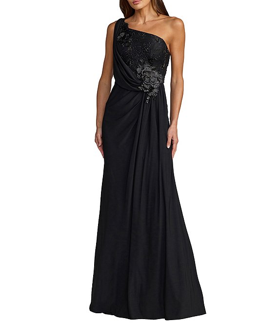 Mac Duggal One Shoulder Gown With 3D Flowers