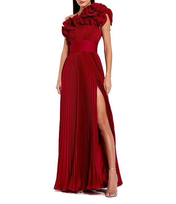 Mac Duggal Pleated Charmeuse One Shoulder Sleeveless Ruffle
