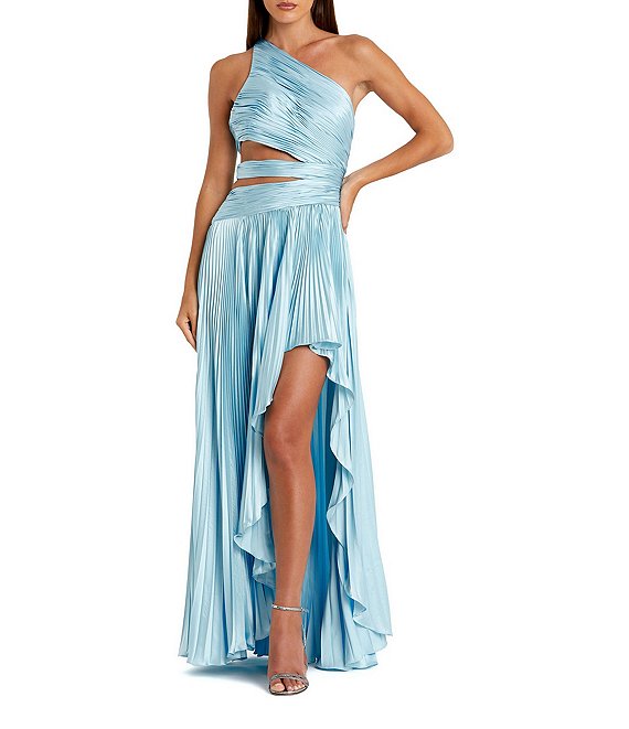 Mac Duggal Pleated Charmeuse One Shoulder Sleeveless Side