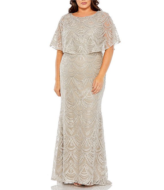 Mac Duggal Plus Size Short Sleeve Embellished Cape Gown | Dillard's