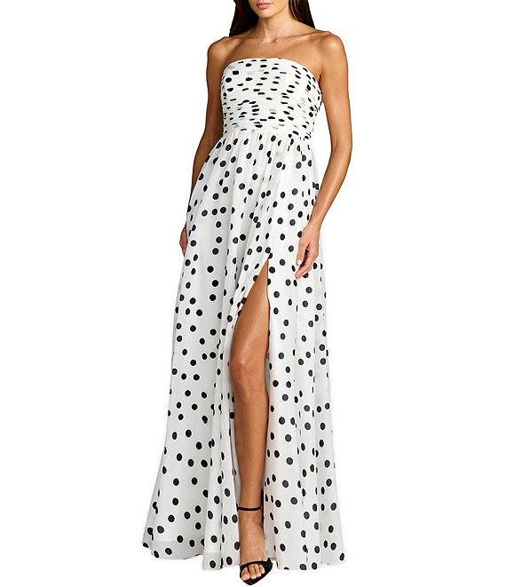 Mac Duggal Polka Dot Strapless Gown With Slit