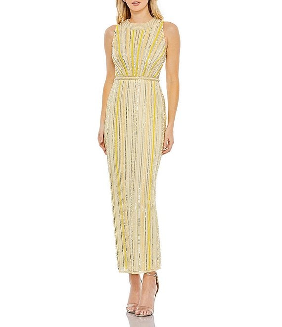 Mac Duggal Sequin Jewel Neckline Sleeveless Dress | Dillard's
